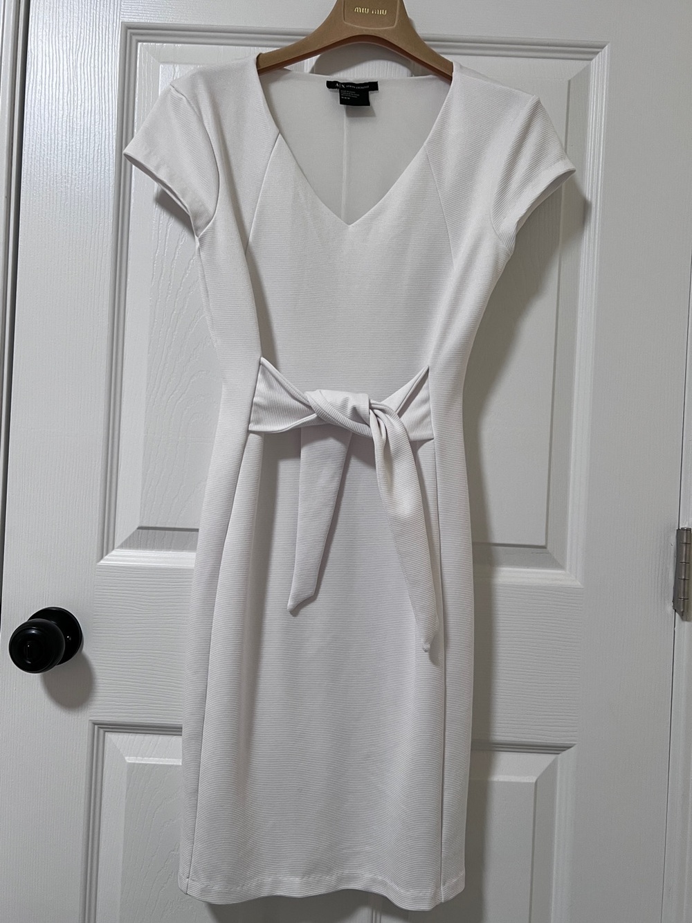 Armani Exchange White V-Neck Tie-Waist Midi Dress